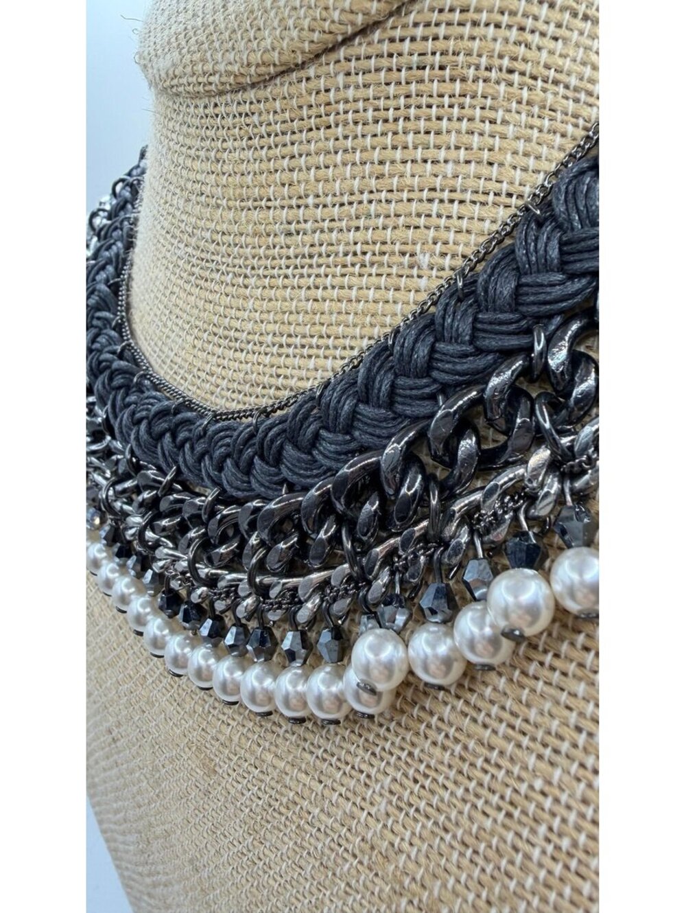 Rockstar Gunmetal Chain Pearl Statement Necklace